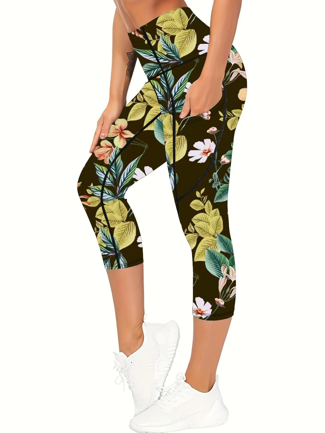 Pantalons de yoga imprimés pour femmes, pantalons de fitness taille haute et cinquants pour rehausse
