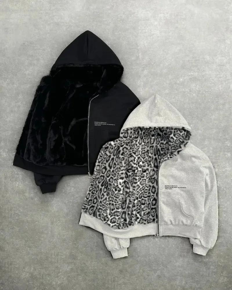Vêtements léopard double face en automne et en hiver, original Kuaku rétro élégant, sweat à capuche