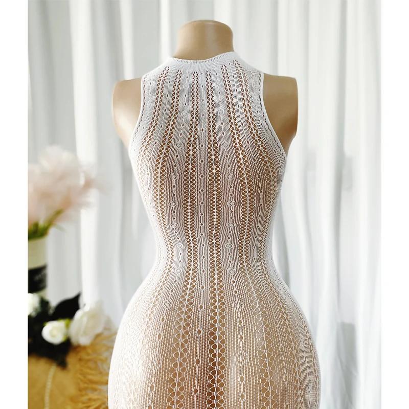 1 pièce Robe moulante sexy en résille ajourée transparente pour femme, tenue de plage d'été, maillot
