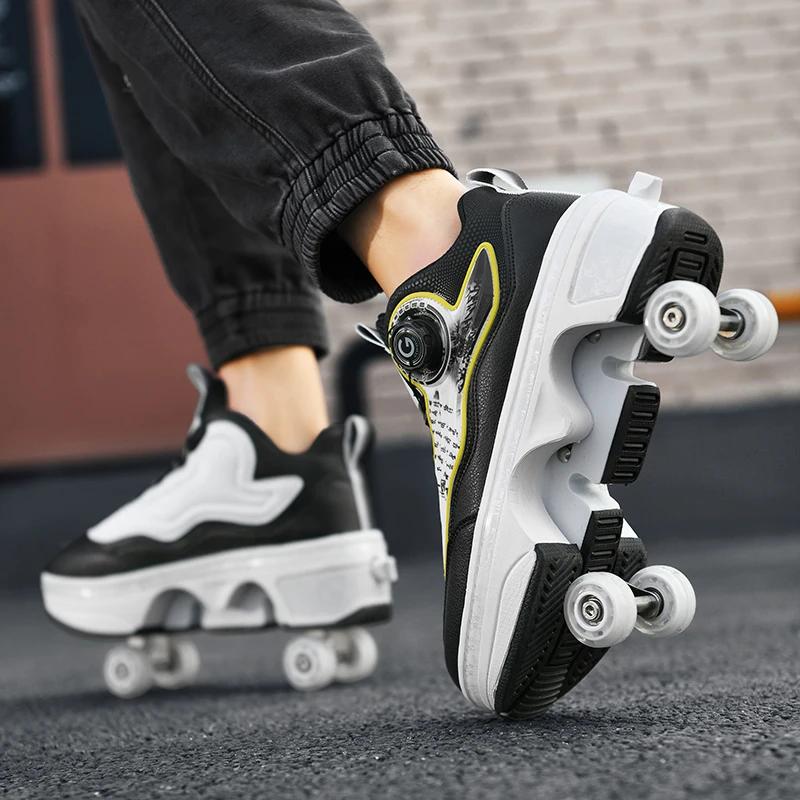 Chaussures de patins à roulettes à déformation, patins à 4 roues à Double rangée, baskets à roulette