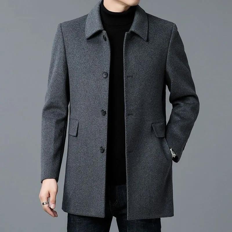 Veste homme printemps-automne, simple, couleur unie, simple boutonnage, manteau professionnel mi-lon