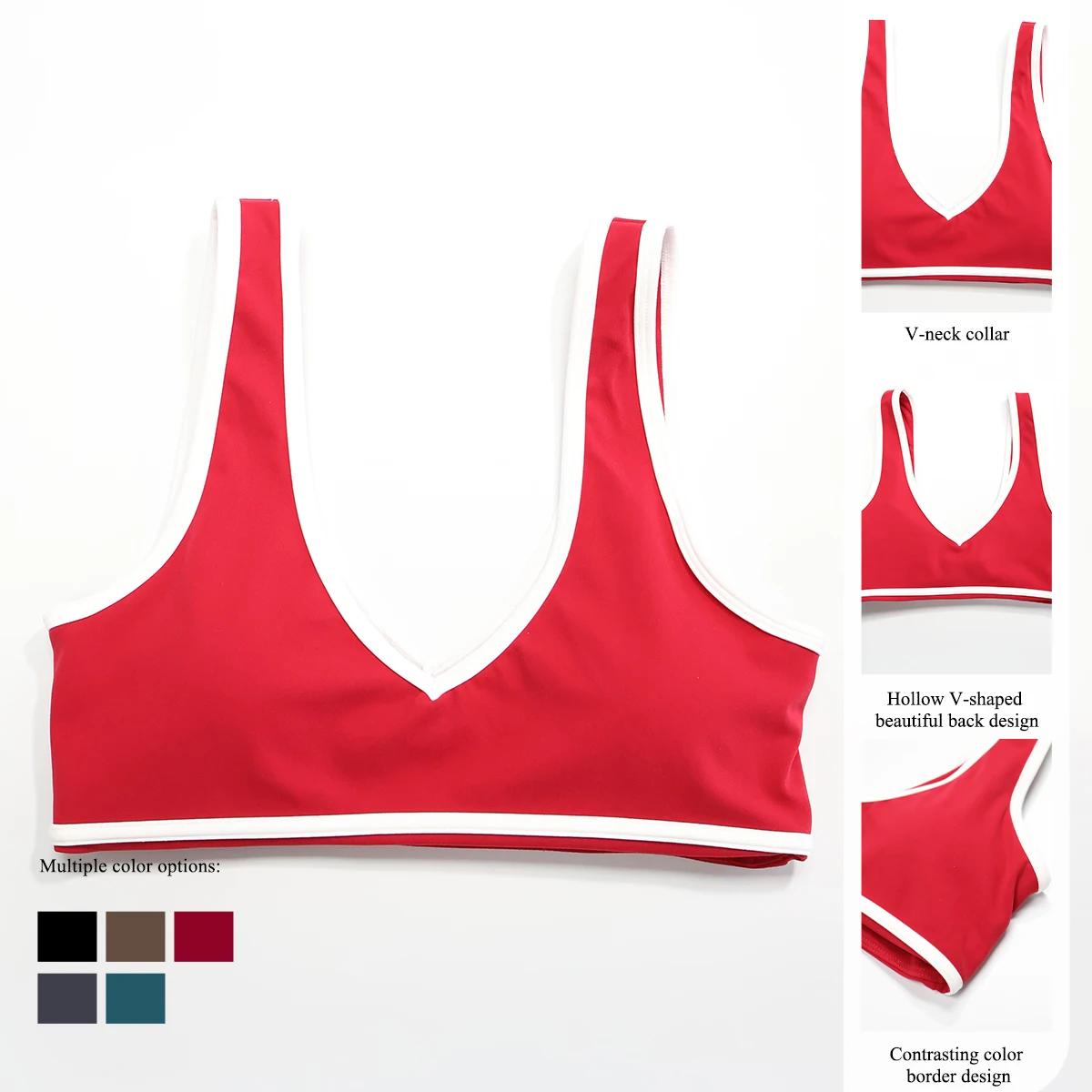 Nouveau soutien-gorge de yoga pour femme à col en V, brassière de sport antichoc pour la course à pi