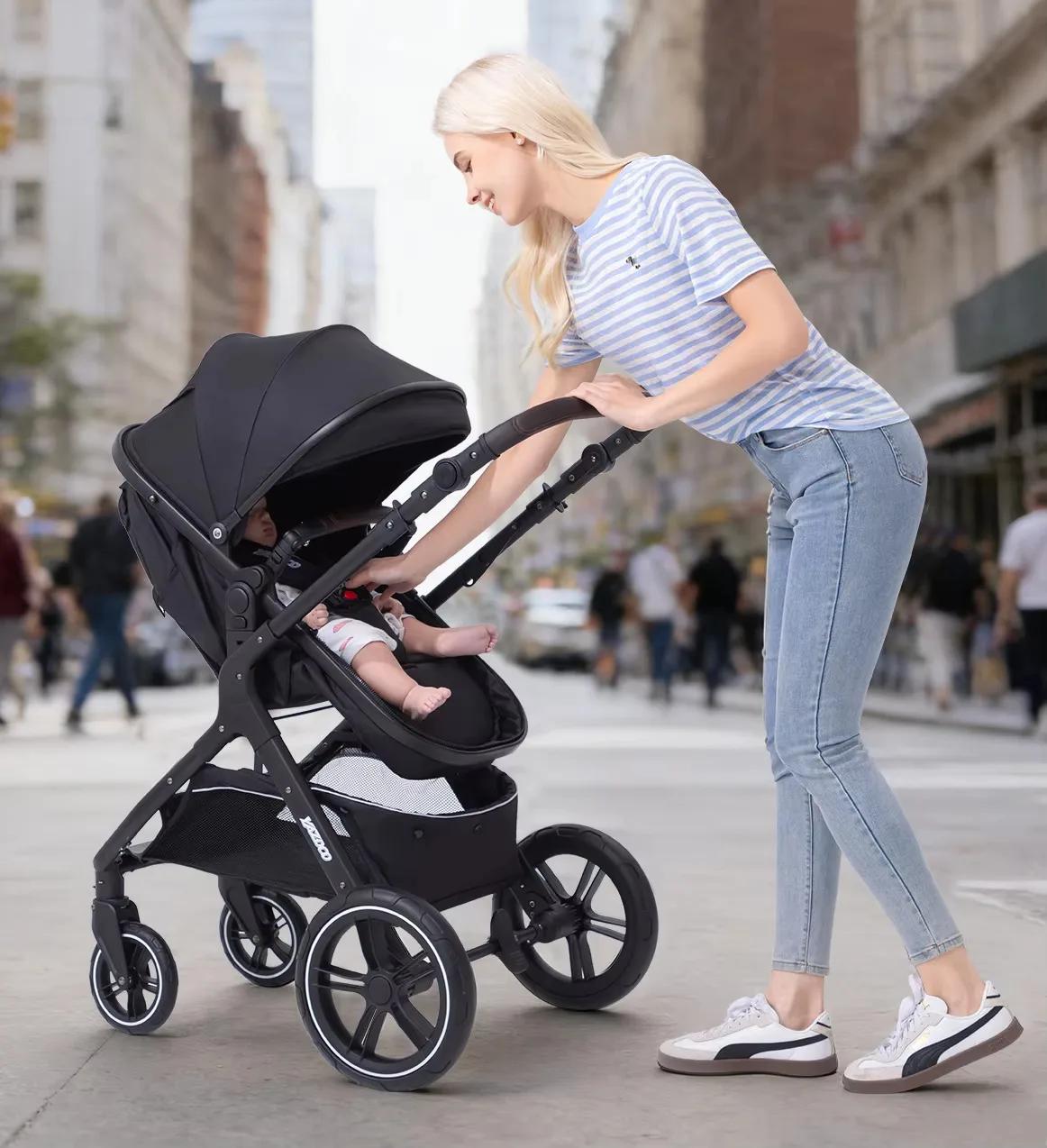 Poussette 3-en-1 pour bébé, poignée réversible, pliage en une seule étape, cadre en aluminium, ensem