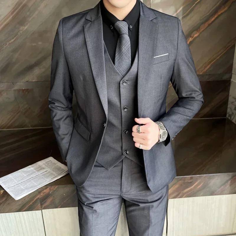 Costume pour homme (Blazer + Gilet + Pantalon) - Mode, affaires, gentleman, tenue professionnelle fo
