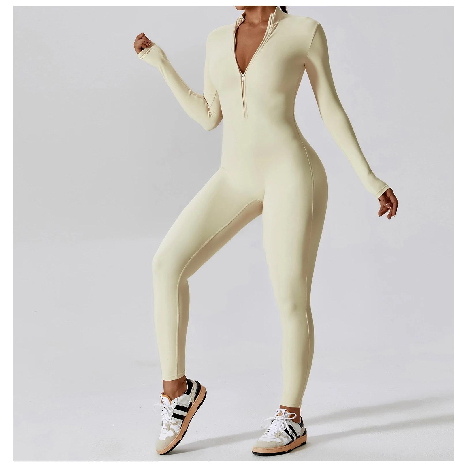 Combinaison de Yoga Femme Push Up Manches Longues - Vêtement Fitness Élastique Une Pièce pour Course