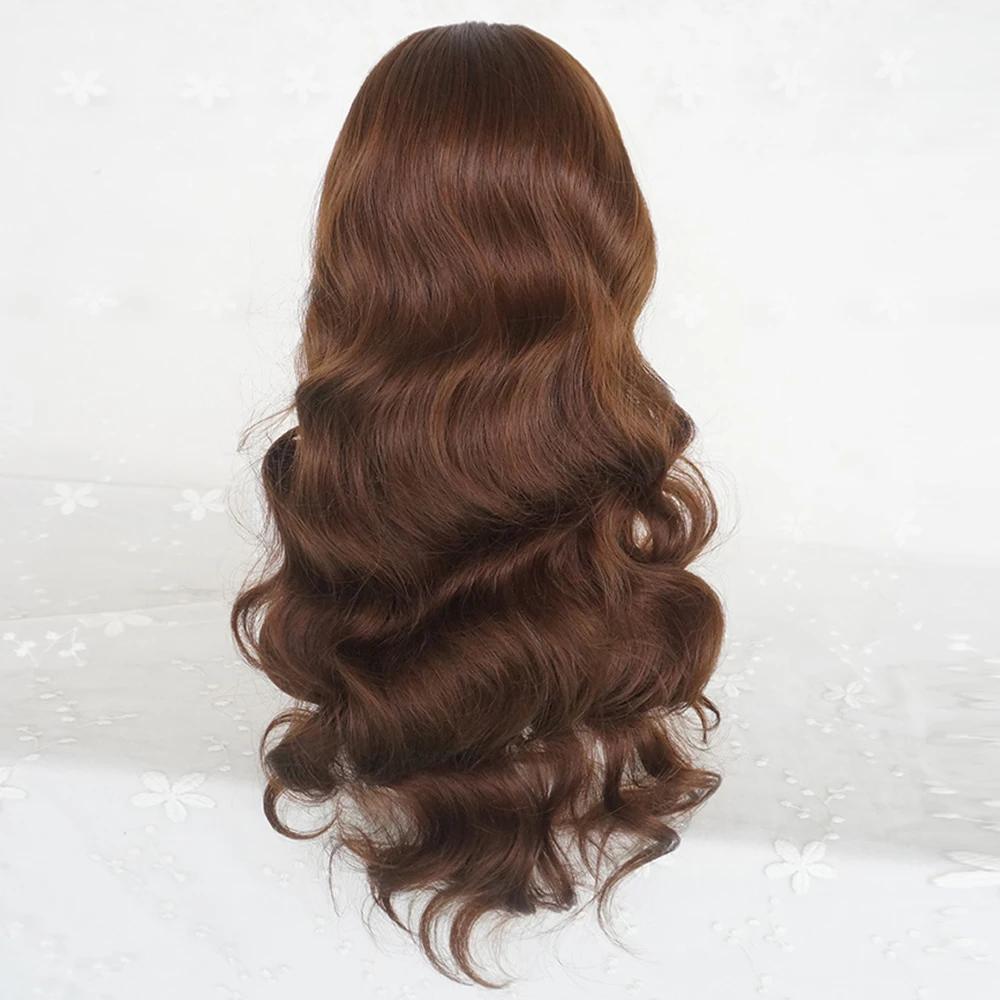 Perruque synthétique longue ondulée marron avec frange pour femmes, perruque de Cosplay Lolita moell