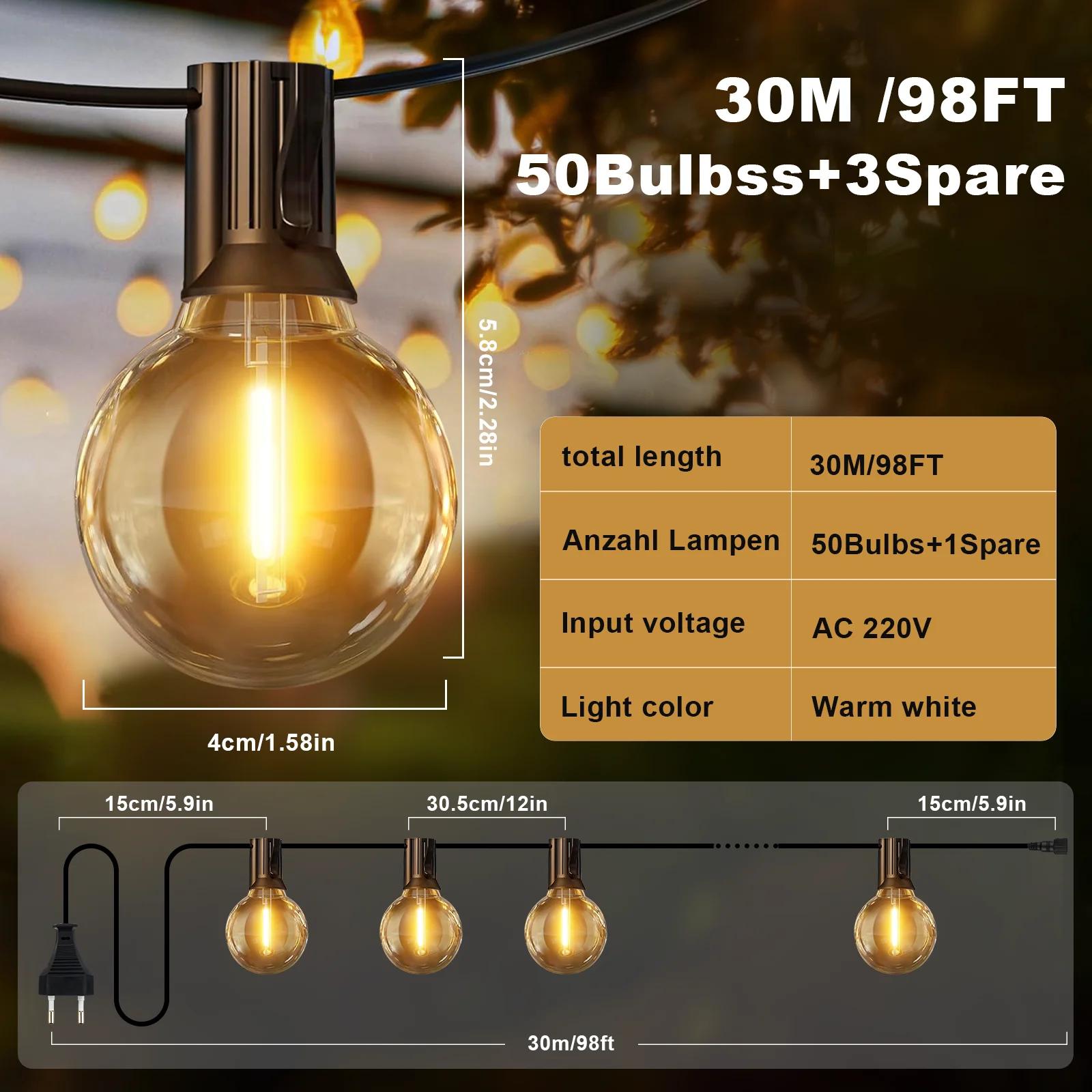 Guirlande lumineuse extérieure G40, 5M/30M/45M, guirlande lumineuse de noël, guirlande lumineuse LED