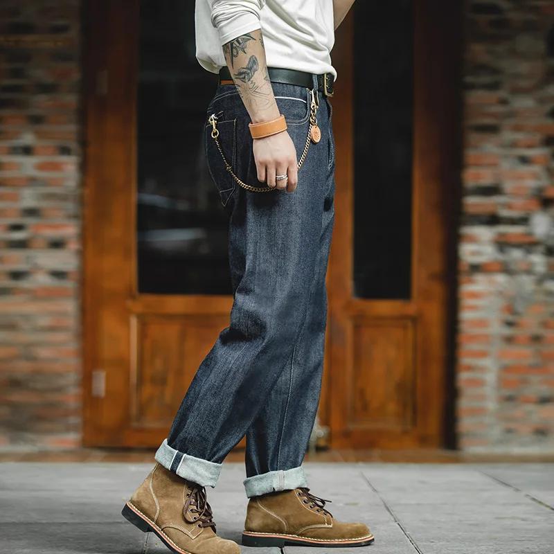 Maden-Jean Vintage en Denim Brut pour Homme, Pantalon Cargo à Lisière, Coupe Droite, FJ13.5 OZ, Tail