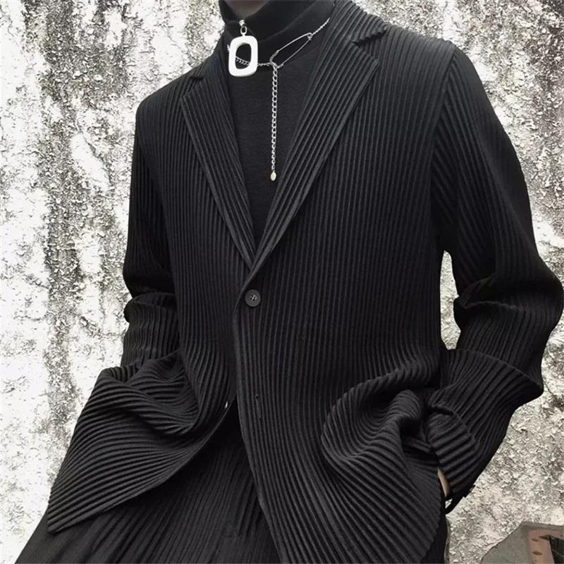 Blazer noir plissé pour homme, olympiques de luxe, doublé partiel, manteau de bureau, haute couture,