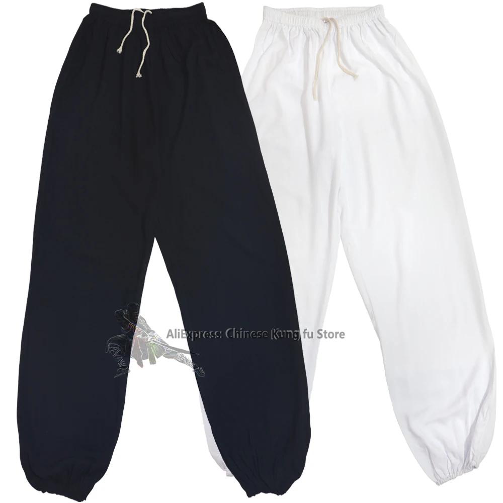 Pantalons coton arts martiaux Kung fu Tai chi noir blanc pour adultes enfants - Yoga méditation