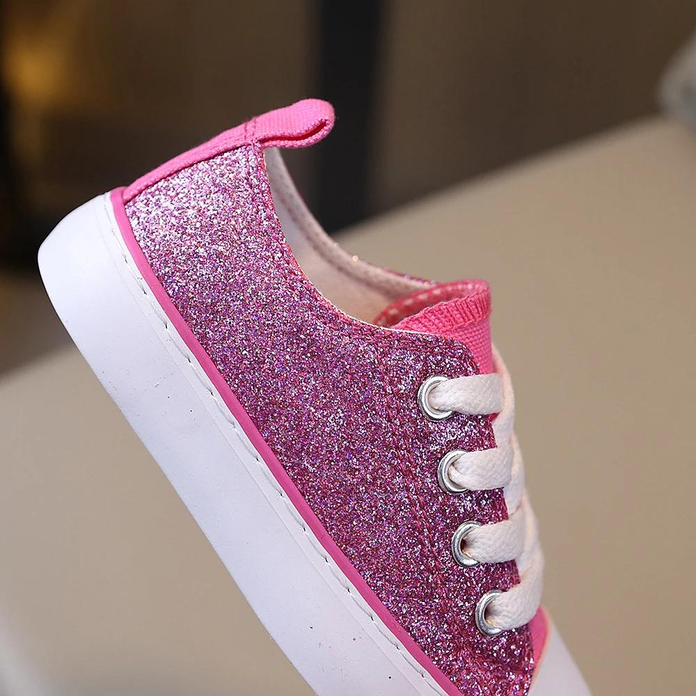 COMFY KIDS – chaussures basses en toile pour filles, Style princesse à paillettes roses, tissu respi