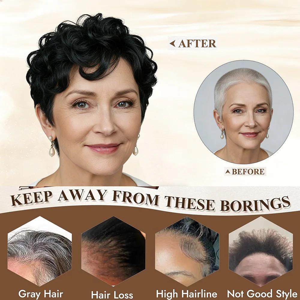 1B # Perruque de cheveux humains coupe lutin pour femmes, 6 pouces, couches courtes, amples et bou