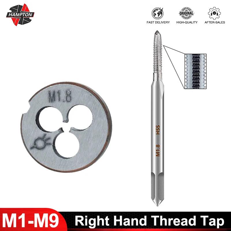 HAMPTON 2pcs Métrique Vis Tap Et Die Set M1-M9 HSS Tap Die Set Main Droite Machine Vis Mini Filetage