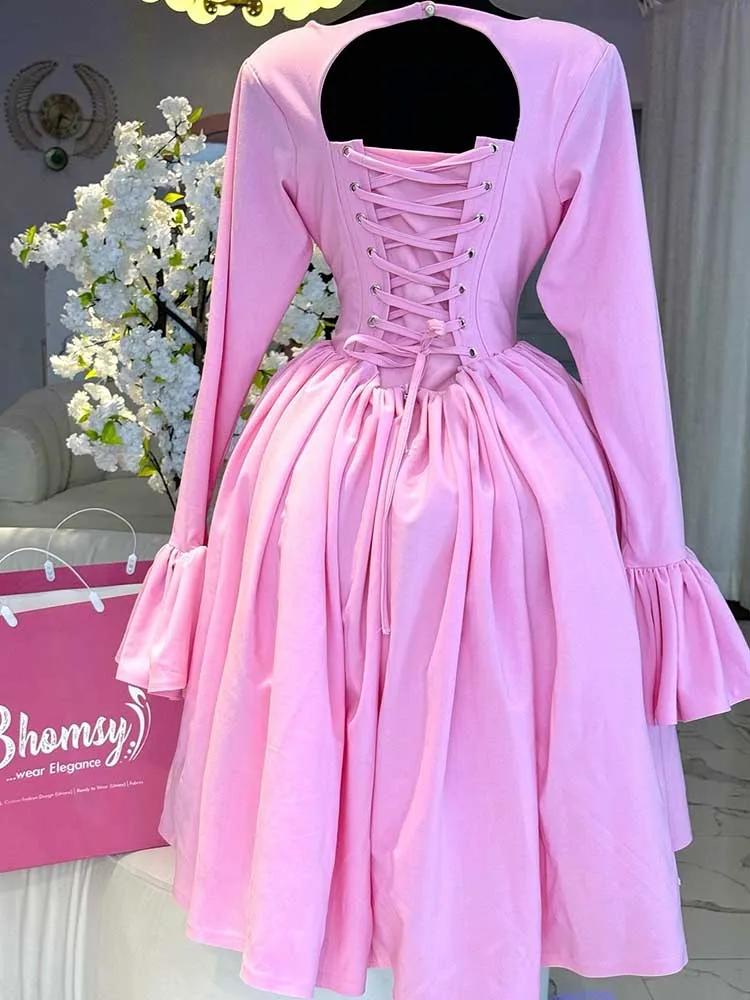 Robe de printemps Sexy pour femmes, Vintage, Corset, avec manches, élégante, dos nu, romantique, ros