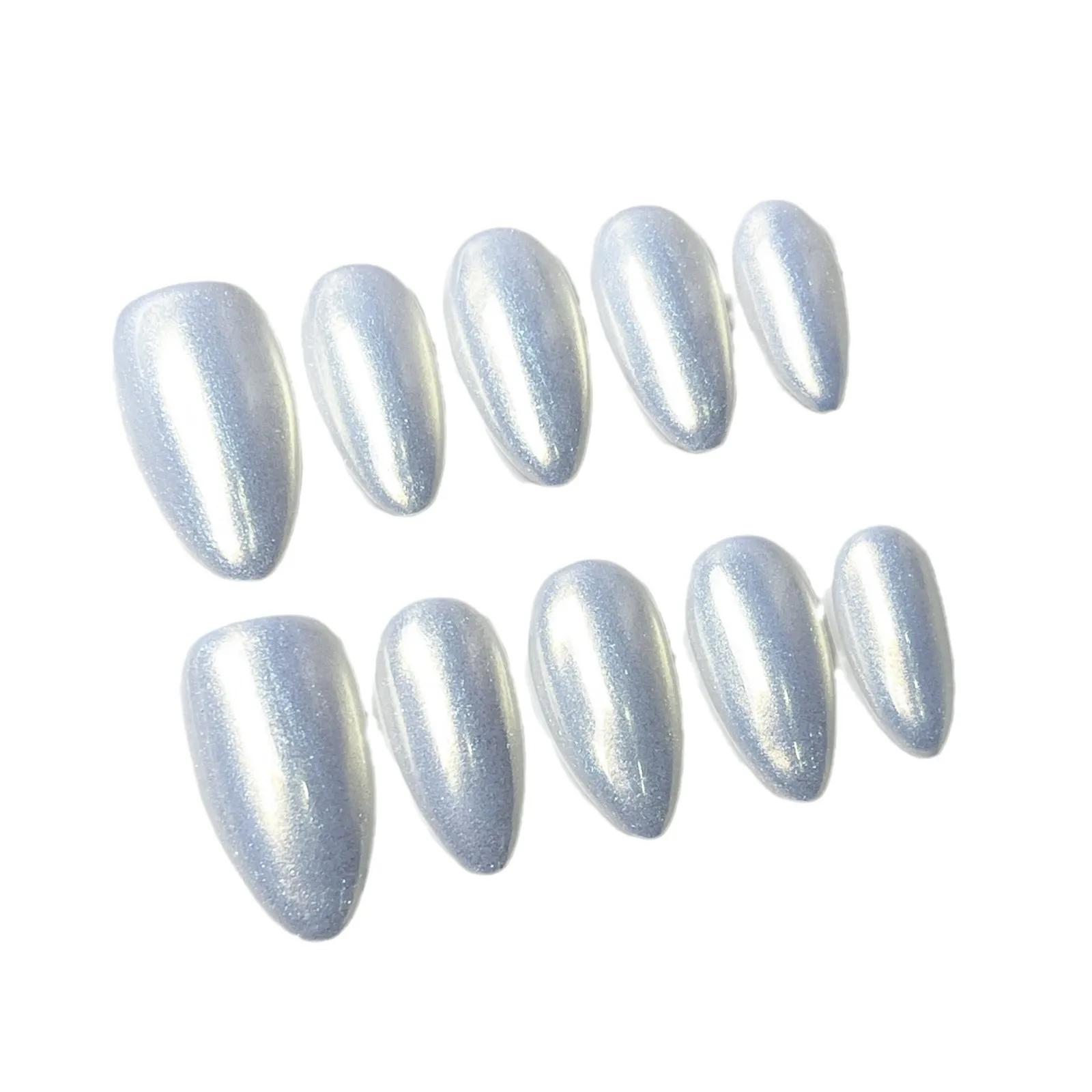 Lot de 10 faux ongles rouges faits à la main, à presser, en acrylique, mi-longs, forme amande, pour