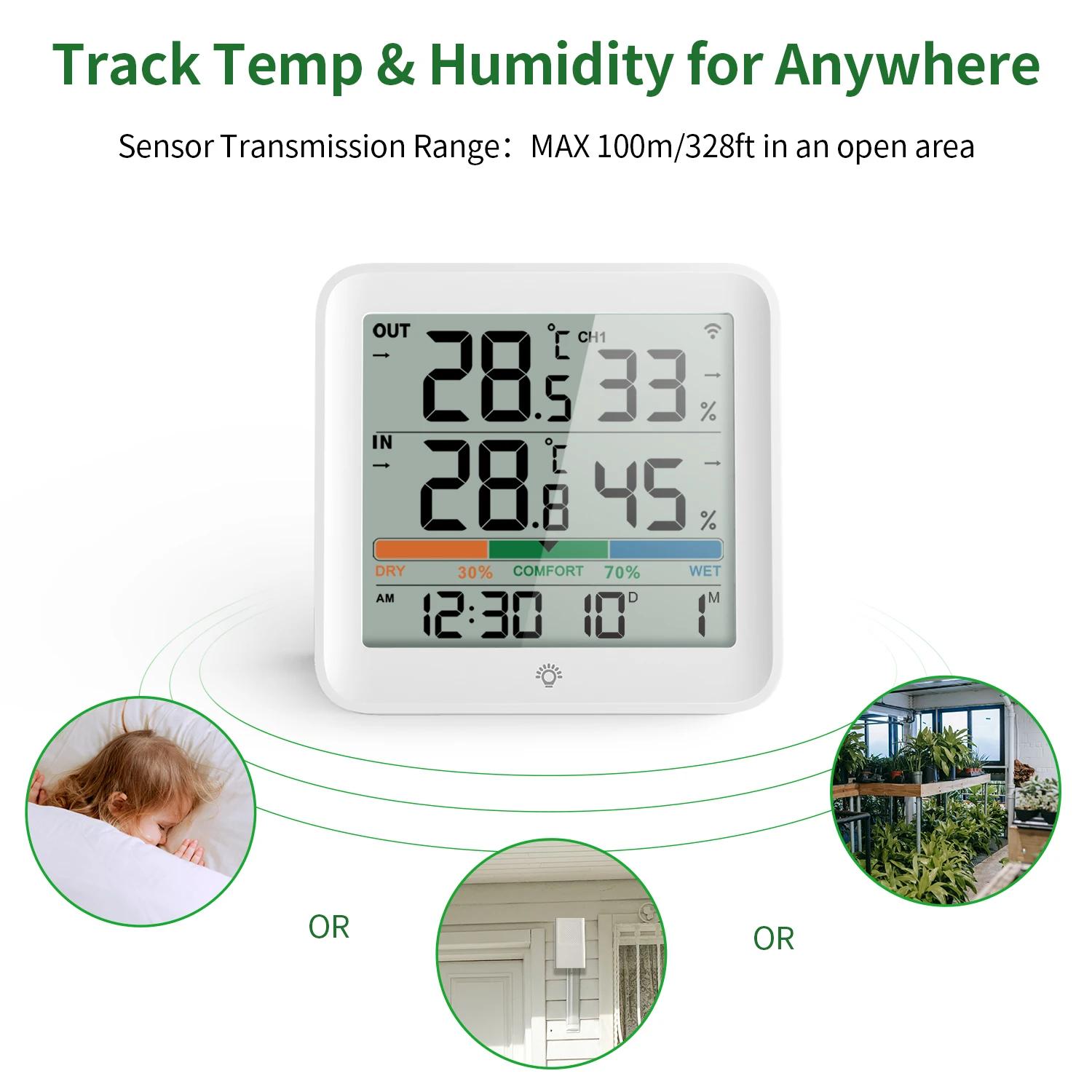 Thermomètre et hygromètre sans fil pour intérieur et extérieur, moniteur numérique de température et