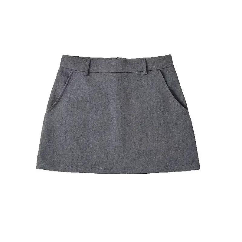 Mooyufon femmes mode solide dos fermeture éclair a-ligne Mini jupe Vintage taille haute femme Chic d