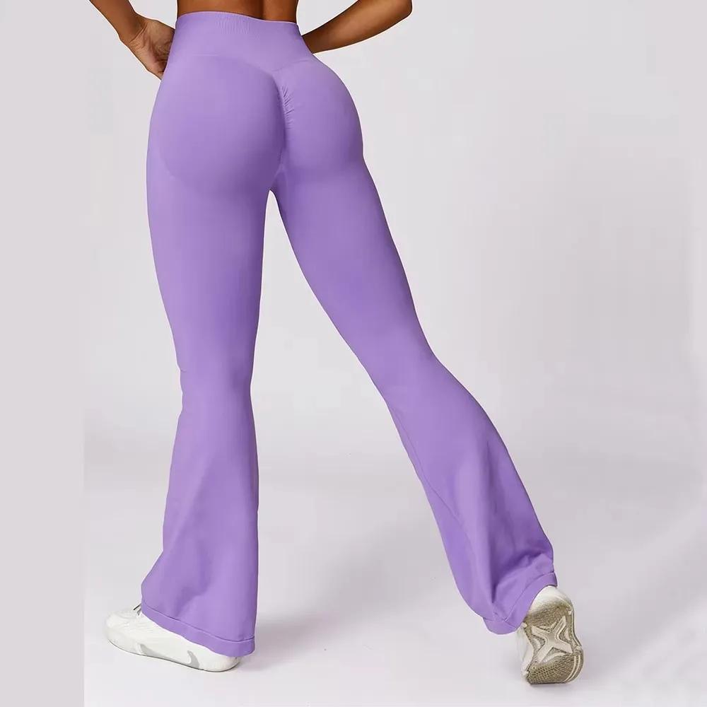 Leggings évasés sans couture femme taille haute - Pantalon yoga jambes larges pour danse et fitness