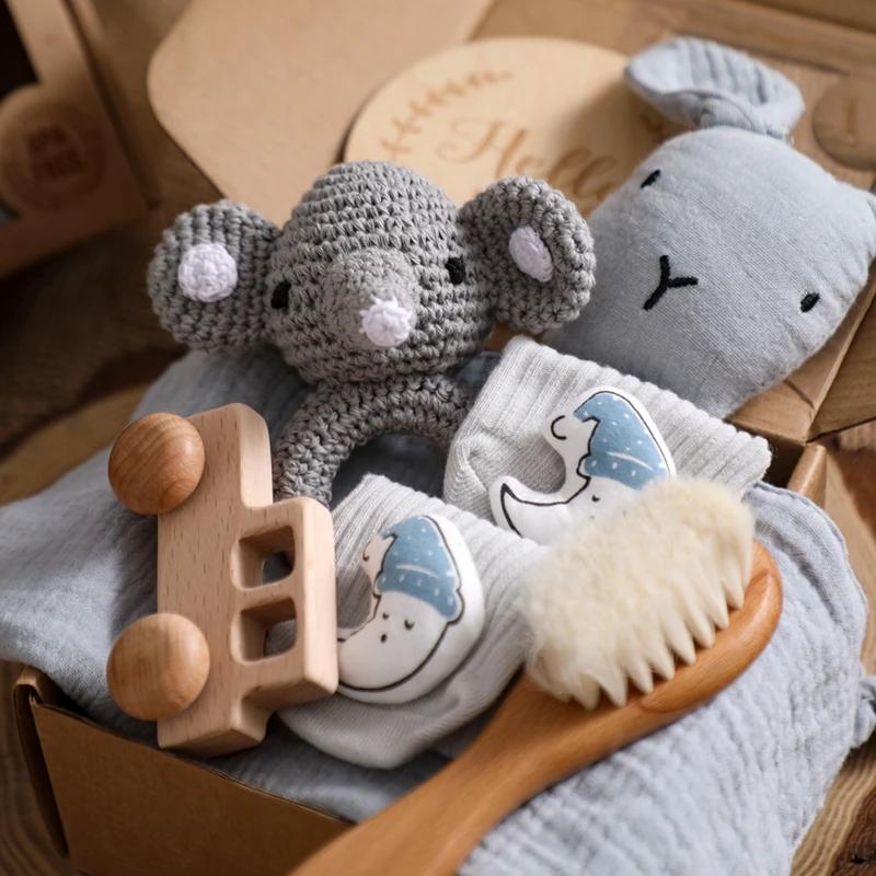 Let's Make-Ensemble de jouets de bain pour bébé, couvertures en coton double face, hochet au crochet