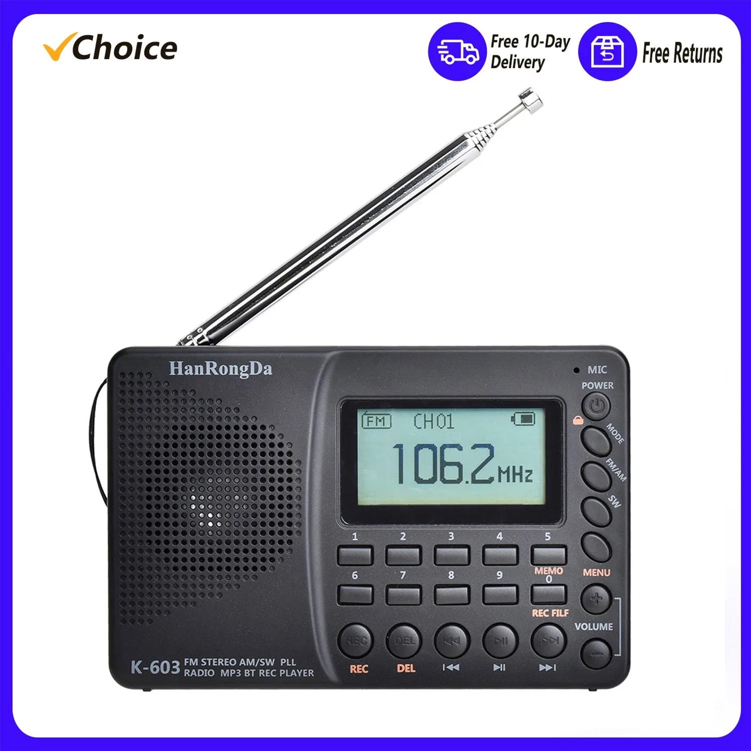 HRD-603 Radio Portable AM/FM/SW/BT/TF Radio de poche USB MP3 enregistreur numérique Support carte TF