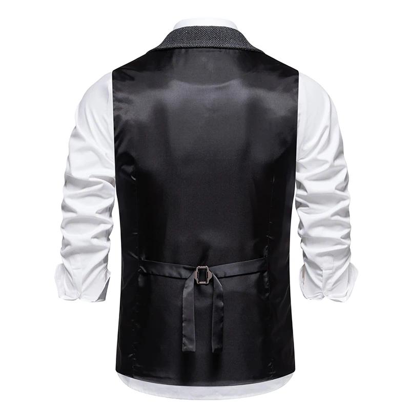 Gilet rétro à chaîne à revers pour hommes, mode chevrons, poches en Tweed grossier, gilet de costume