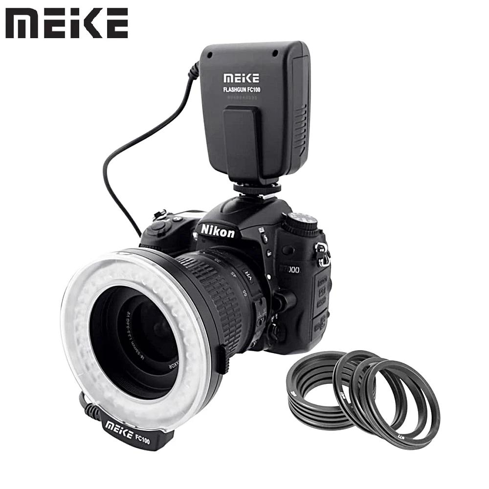 Meike – bague Flash Macro LED FC-100 avec 8 adaptateurs, pour Canon, Nikon, Pentax, Olympus, Panason