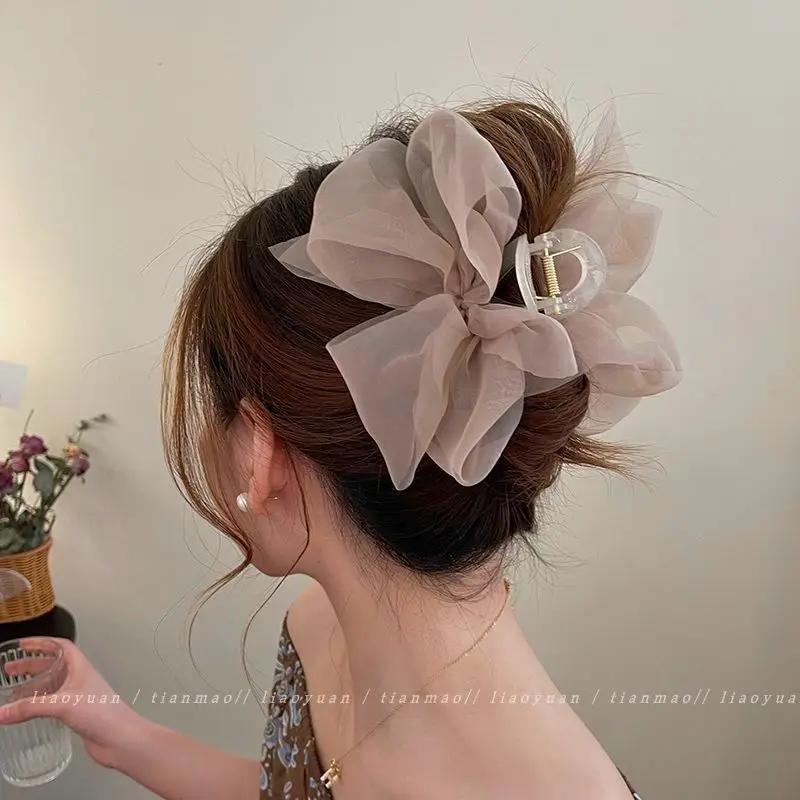 Élégante pince à cheveux en maille avec nœud pour queue de cheval et tresses, accessoire capillaire