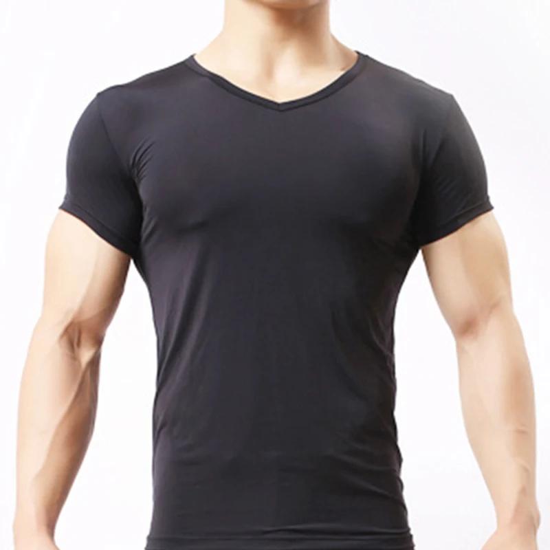 Sous-vêtements transparents pour hommes, maille de soie glacée, chemises de base transparentes, sous