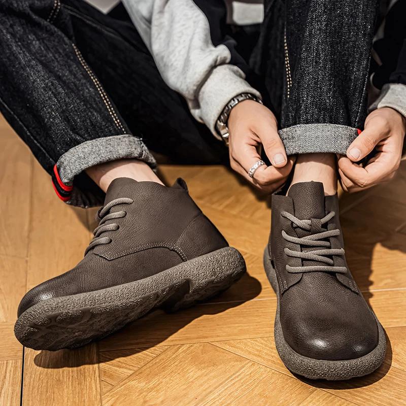 Chaussures Designer Bottines en cuir marron pour hommes avec design à lacets de style rétro et semel