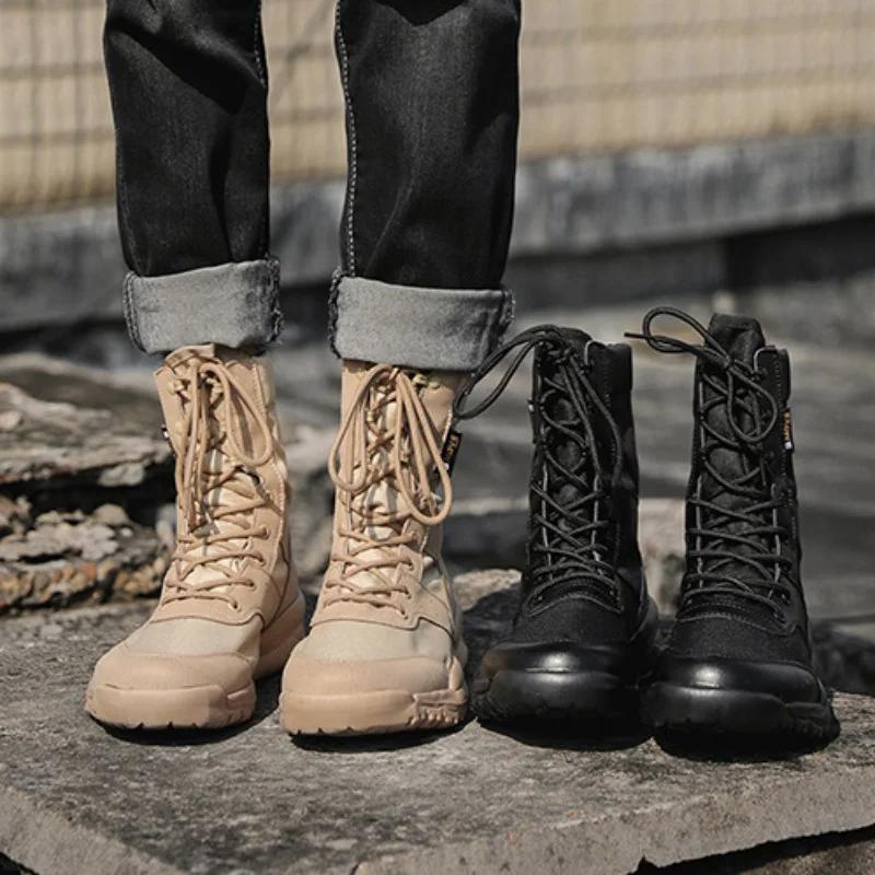 Bottes de travail tactiques pour hommes, chaussures d'entraînement de Combat en toile ultralégères e