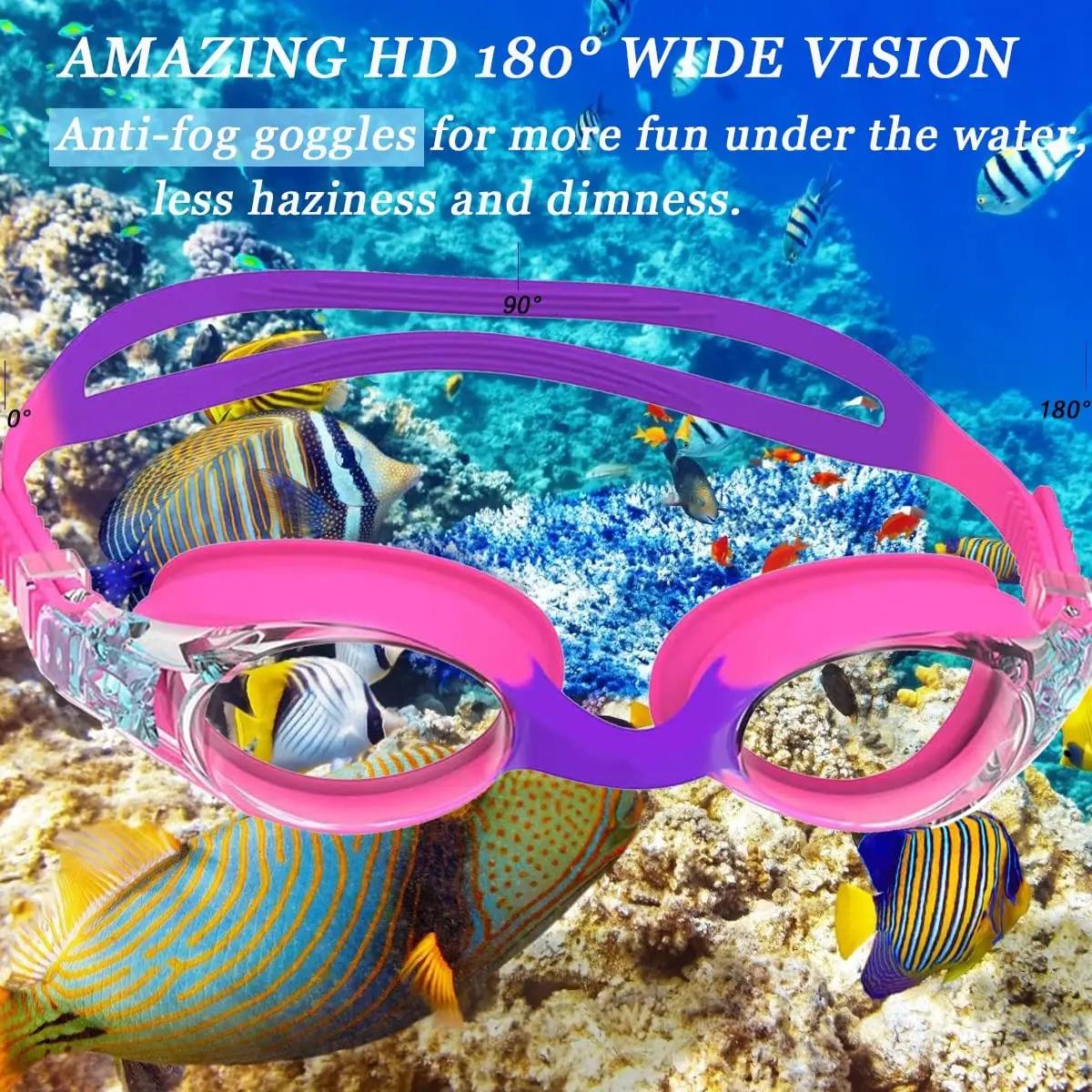 Lunettes de natation pour enfants de 3 à 14 ans, Anti-buée, Protection UV 100%, Vision claire, pas d