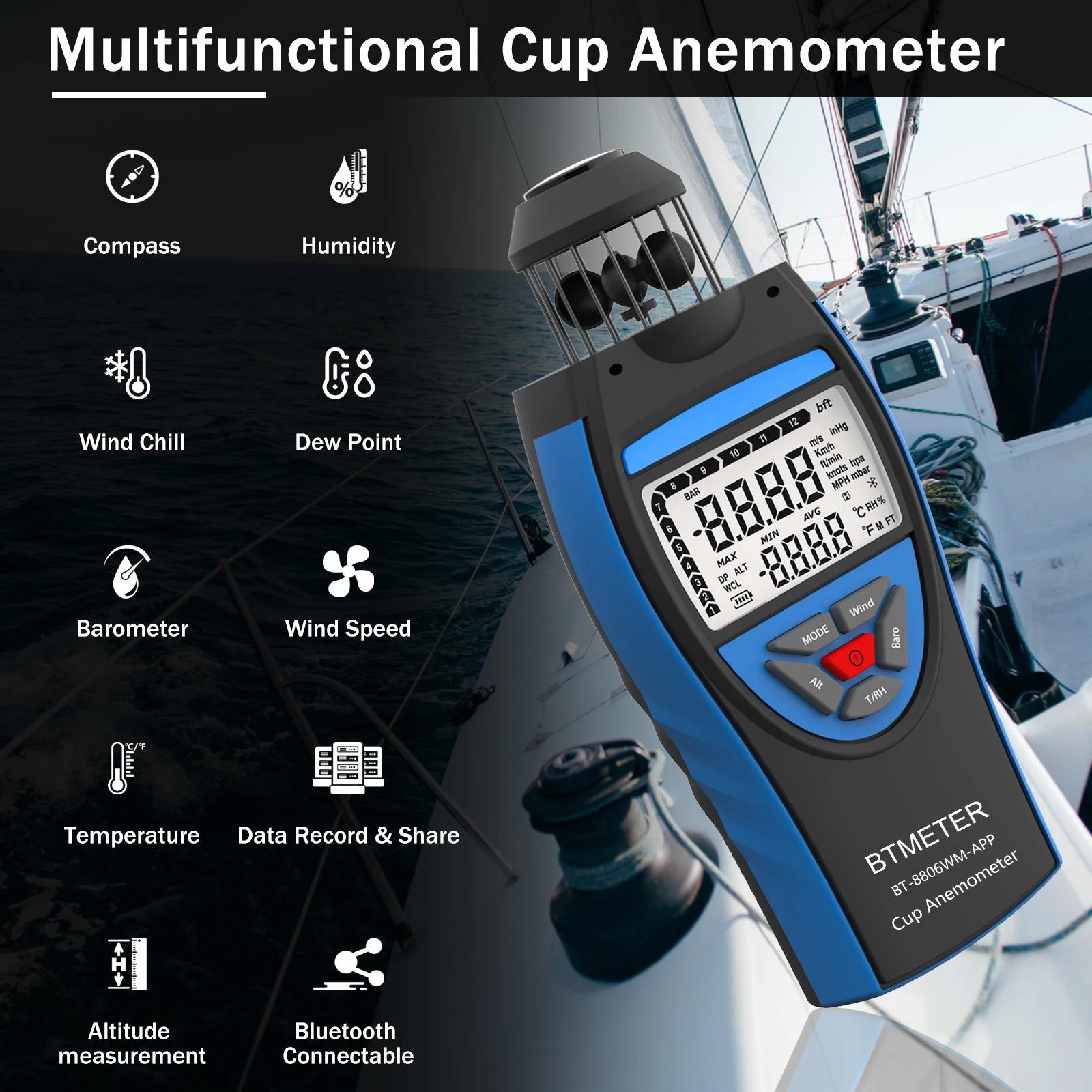 BTMETER-Anémomètre Numérique Mumental, Bluetooth, Vitesse du Vent, Hylique, Avg, Volume de l'Air, Al