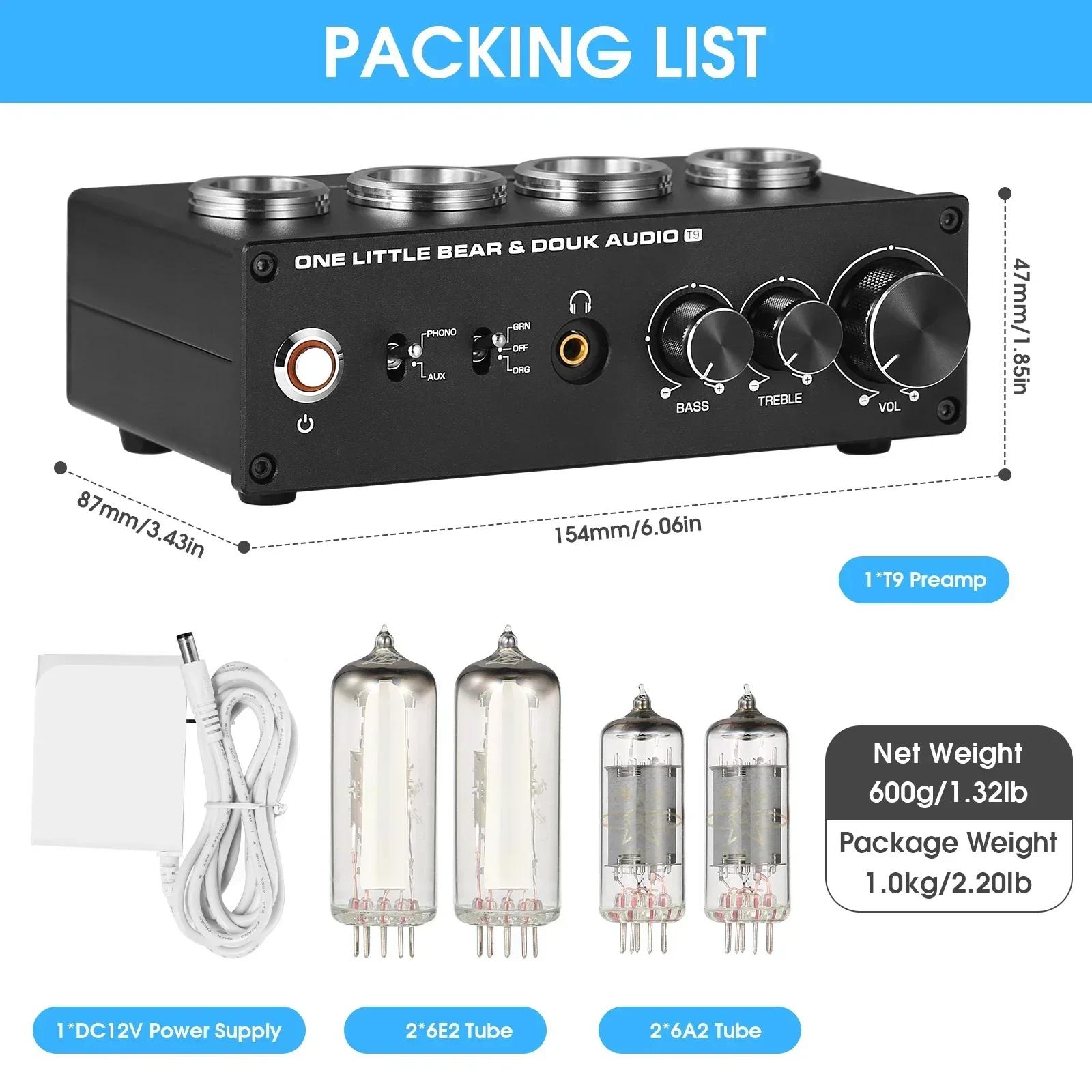 Douk Audio T9 Mini 6E2 préamplificateur à Tube sous vide Audio stéréo MM/MC Phono scène platine préa