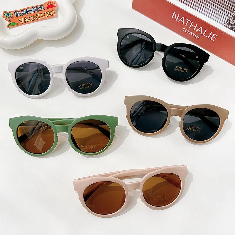 Nouveaux enfants Vintage givré rond extérieur Protection solaire lunettes de soleil bébé filles acry