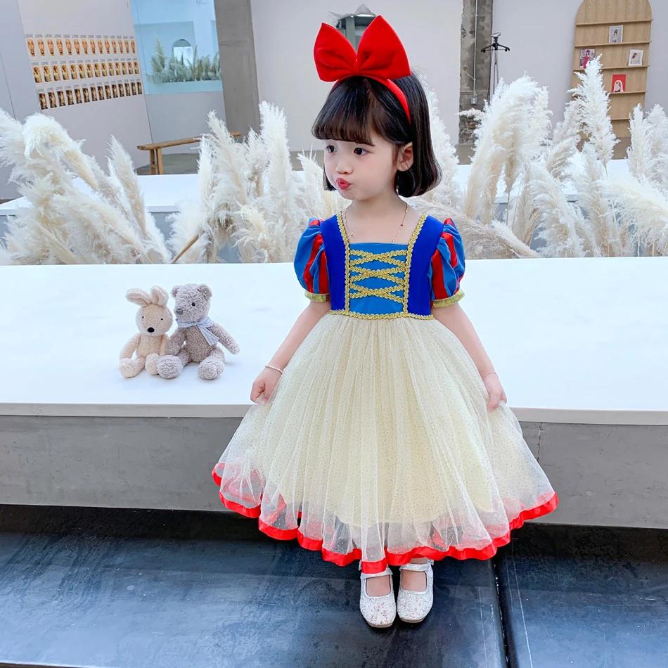 Robe d'été Blanche-Neige pour filles, robe de princesse en tulle respirante à manches bouffantes, ro