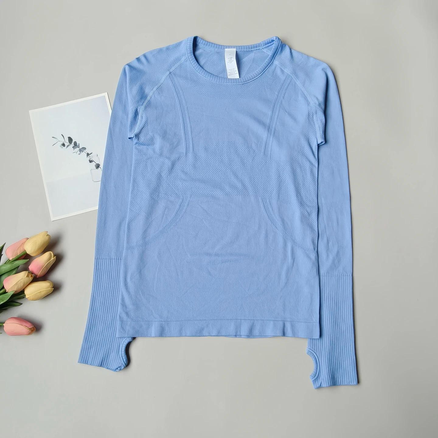Chemise de Yoga sans couture pour femmes, hauts de sport, col rond, coupe cintrée, manches longues,