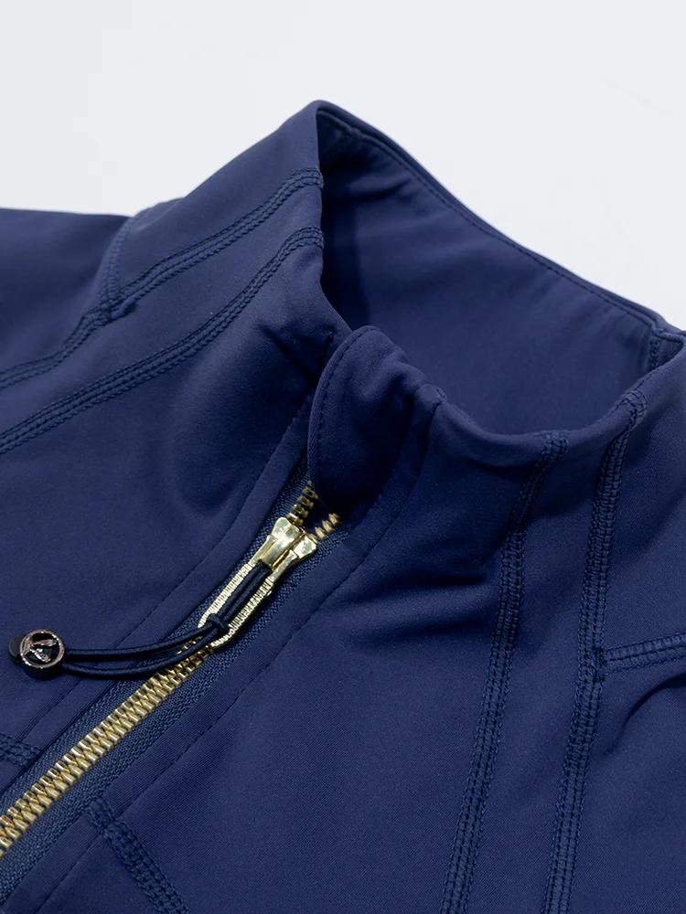 Veste de yoga pour femme avec fermeture éclair dorée, veste de sport à col montant, haut de fitness