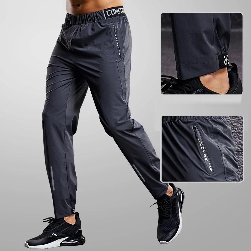 Pantalons de Sport à séchage rapide pour hommes, pantalons de course avec poches zippées, pantalons