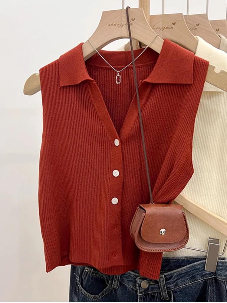 Cardigan tricoté de couleur unie pour femmes, pull coréen sans manches à simple boutonnage, col rond