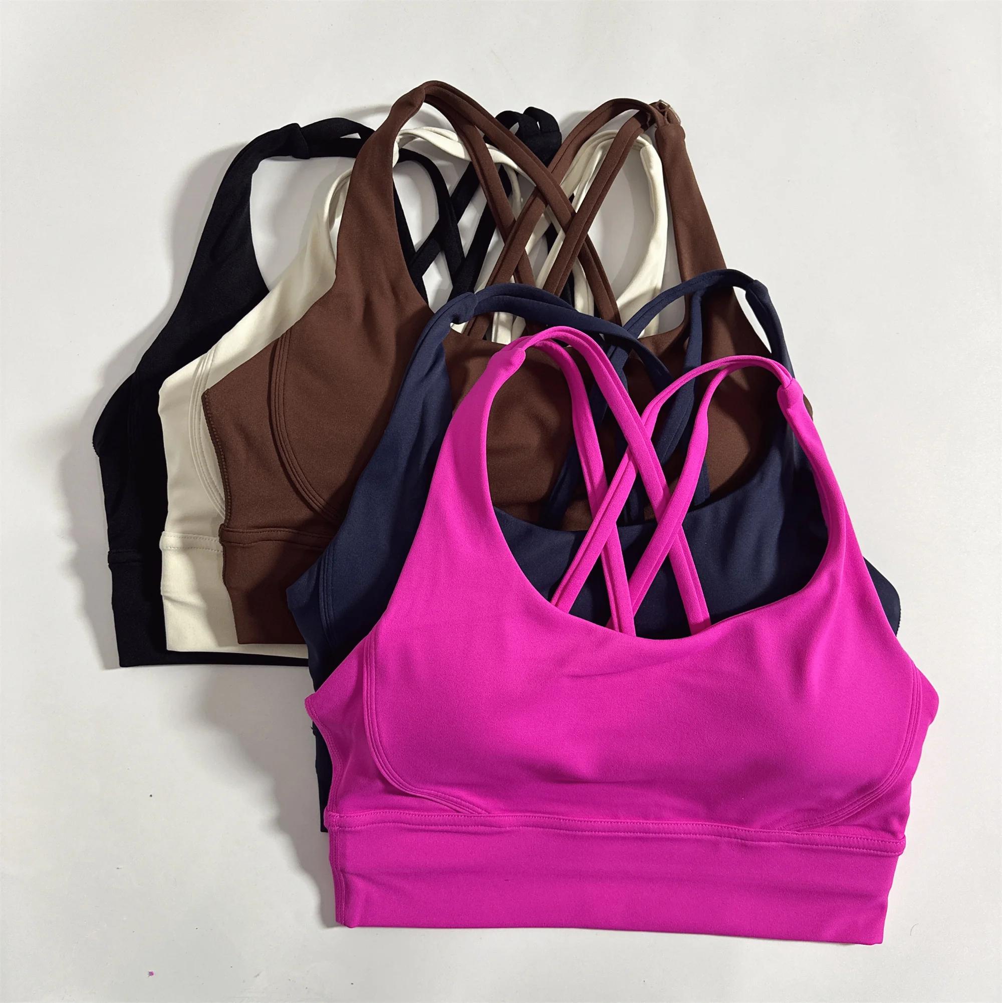 Soutien-gorge de Fitness pour femmes, couleur unie, dos croisé, collants, gilet de Yoga, haute résis