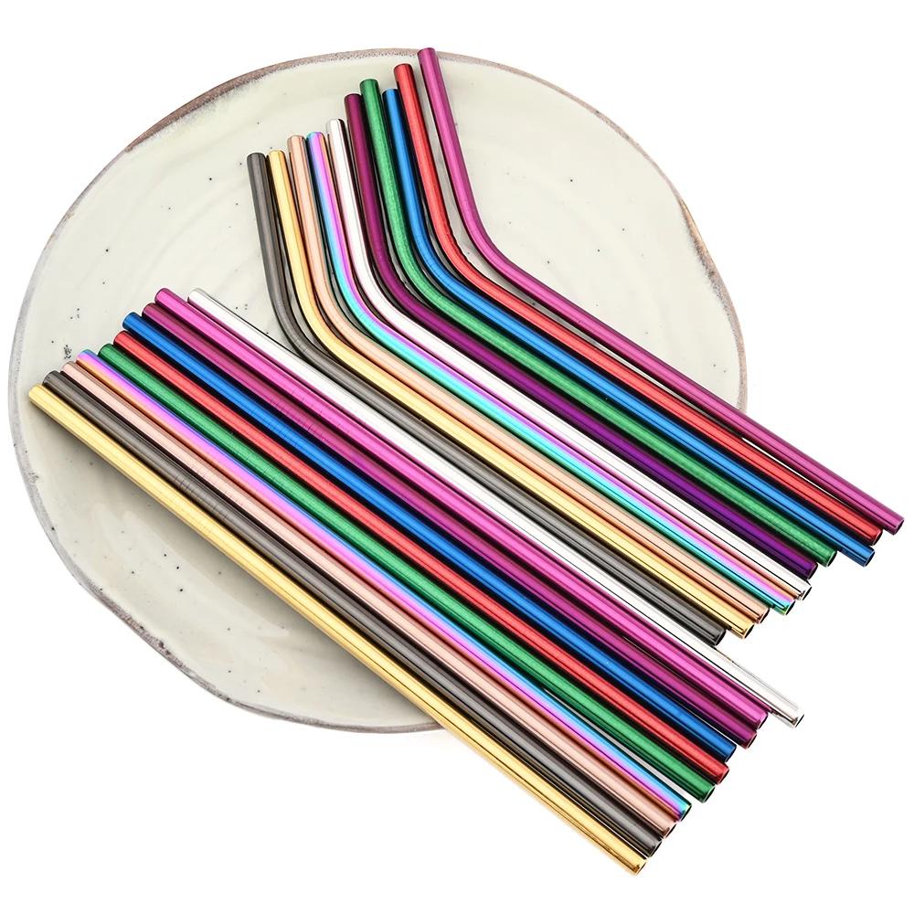 Pailles métalliques colorées réutilisables, ensemble de pailles en acier inoxydable 304 avec barre d