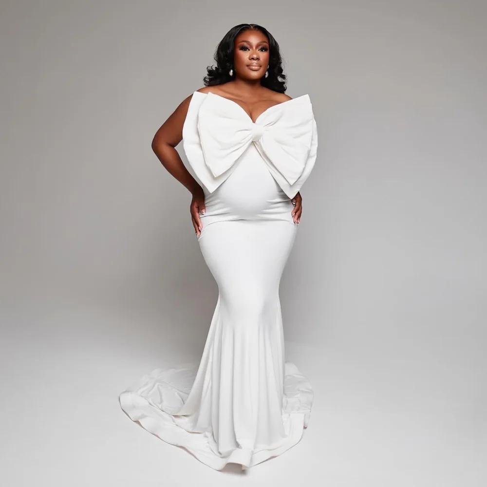 Robe de maternité blanche élégante avec nœud, sans bretelles, style sirène, pour séance photo, sur m