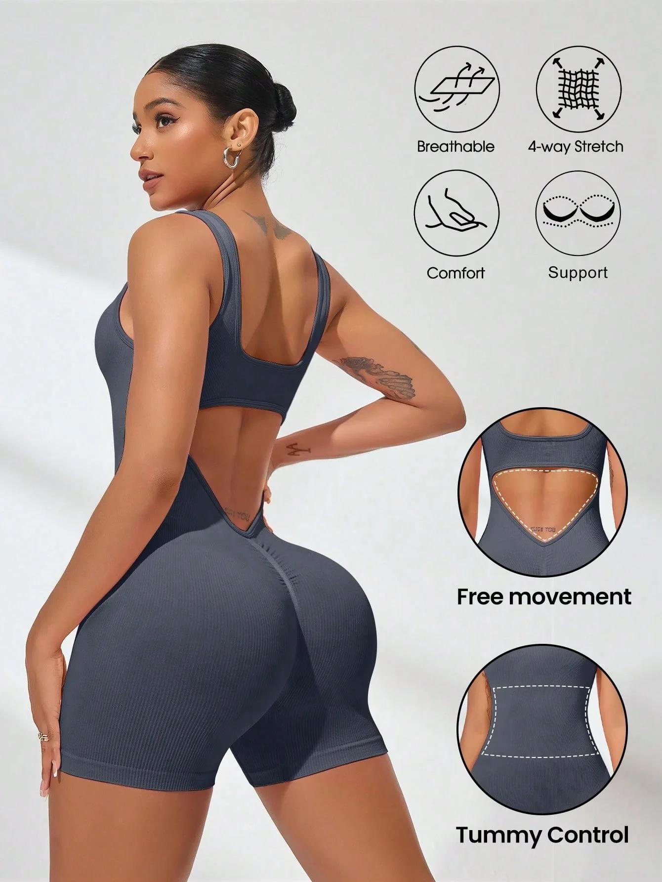 Combinaisons d'été Sexy avec taille exposée en forme de V pour femmes, vêtements quotidiens de Fitne