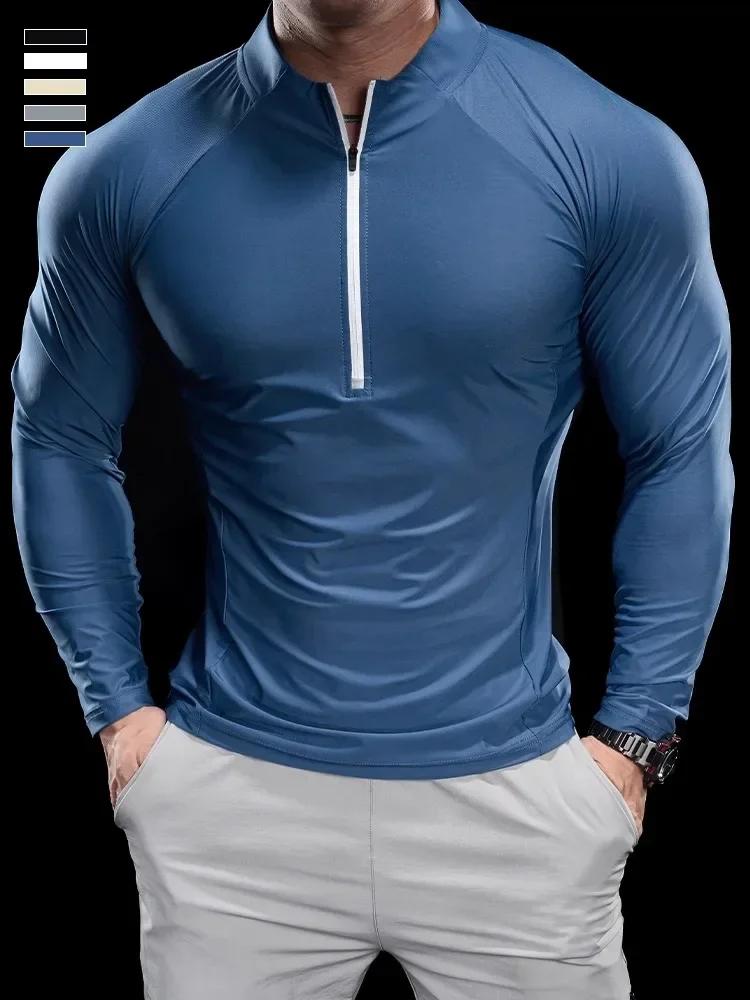 T-shirt sport homme fitness course entraînement col rond séchage rapide respirant manches longues automne 2024