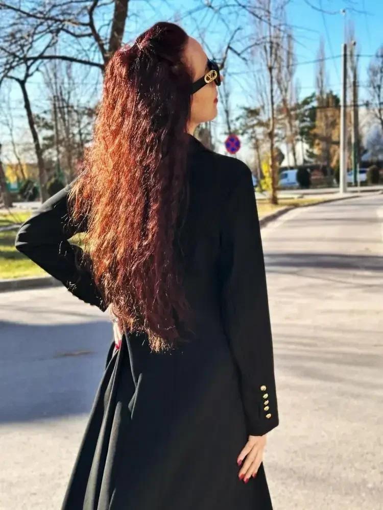 Missuoo – manteau Blazer Extra-long noir pour femme, col en v, manches longues, fendu sur le côté, v