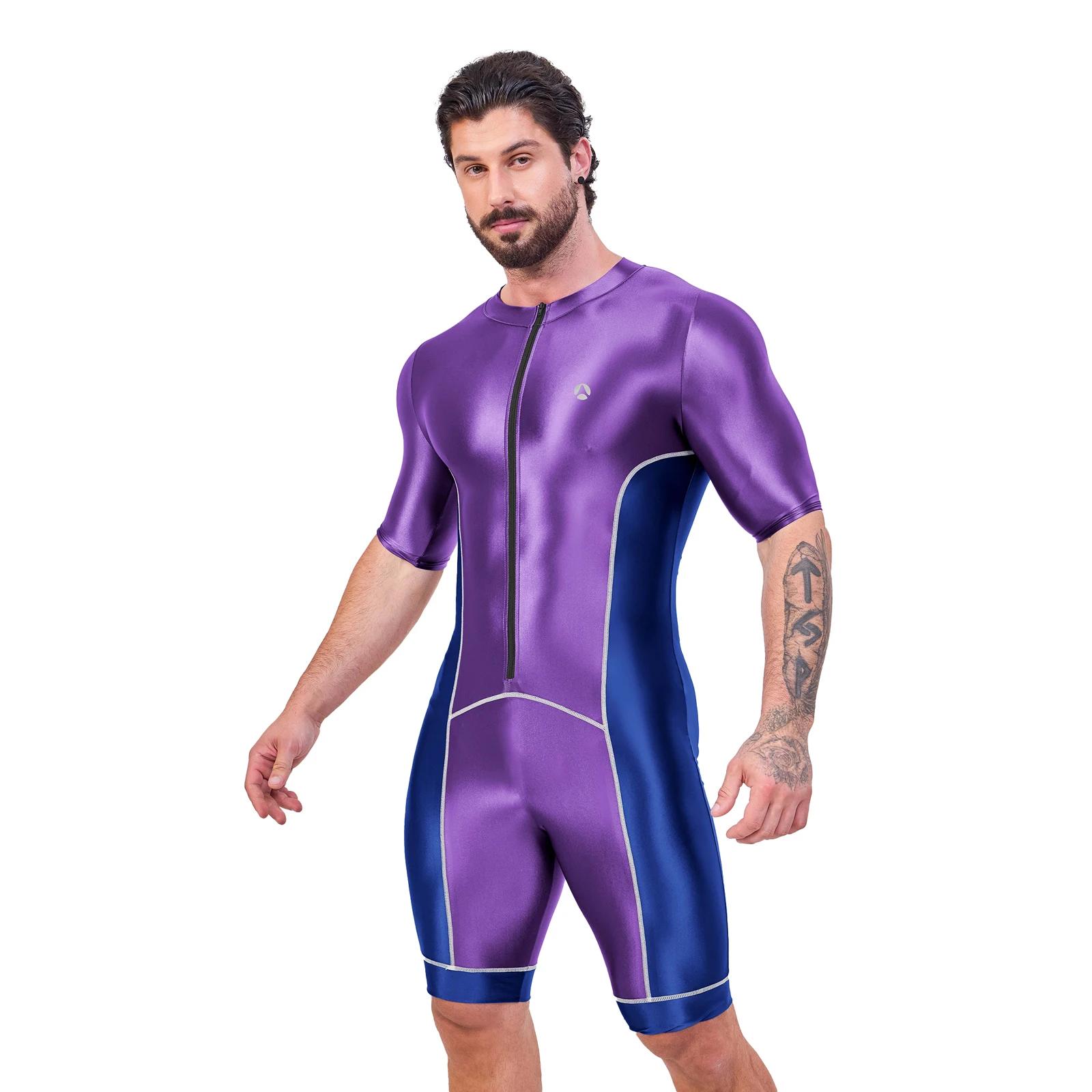 Body homme soie satin brillant AMORESY - Maillot de bain surf yoga vêtement sport recadré combinaison justaucorps