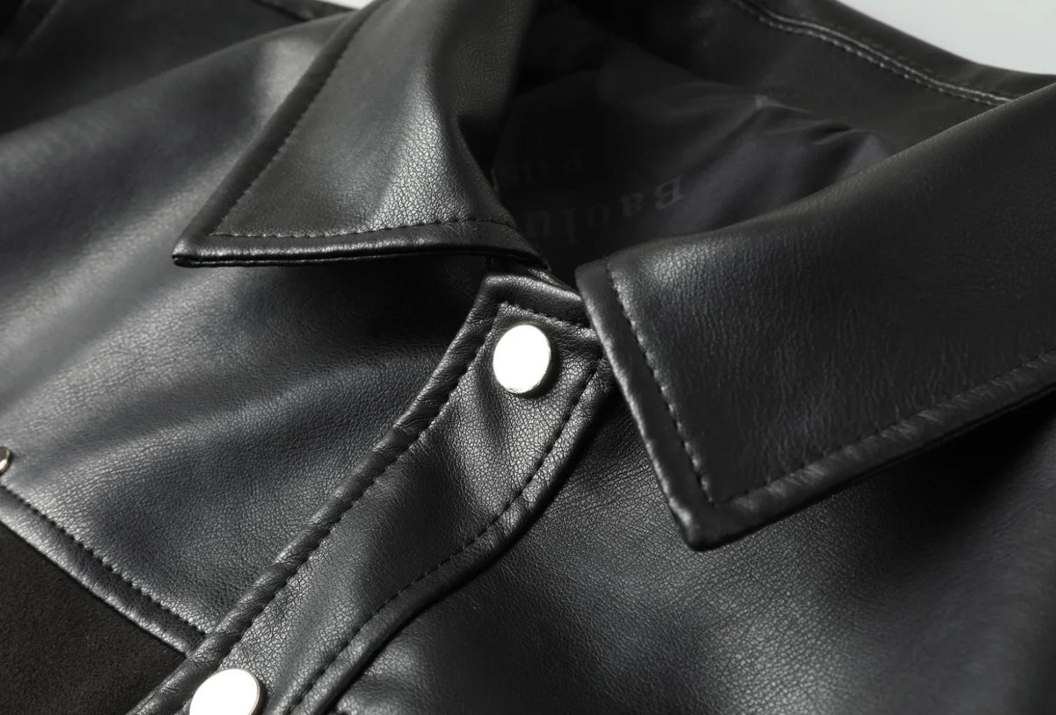 Veste décontractée d'affaires en simili daim épissé en cuir Pu pour hommes, printemps et automne