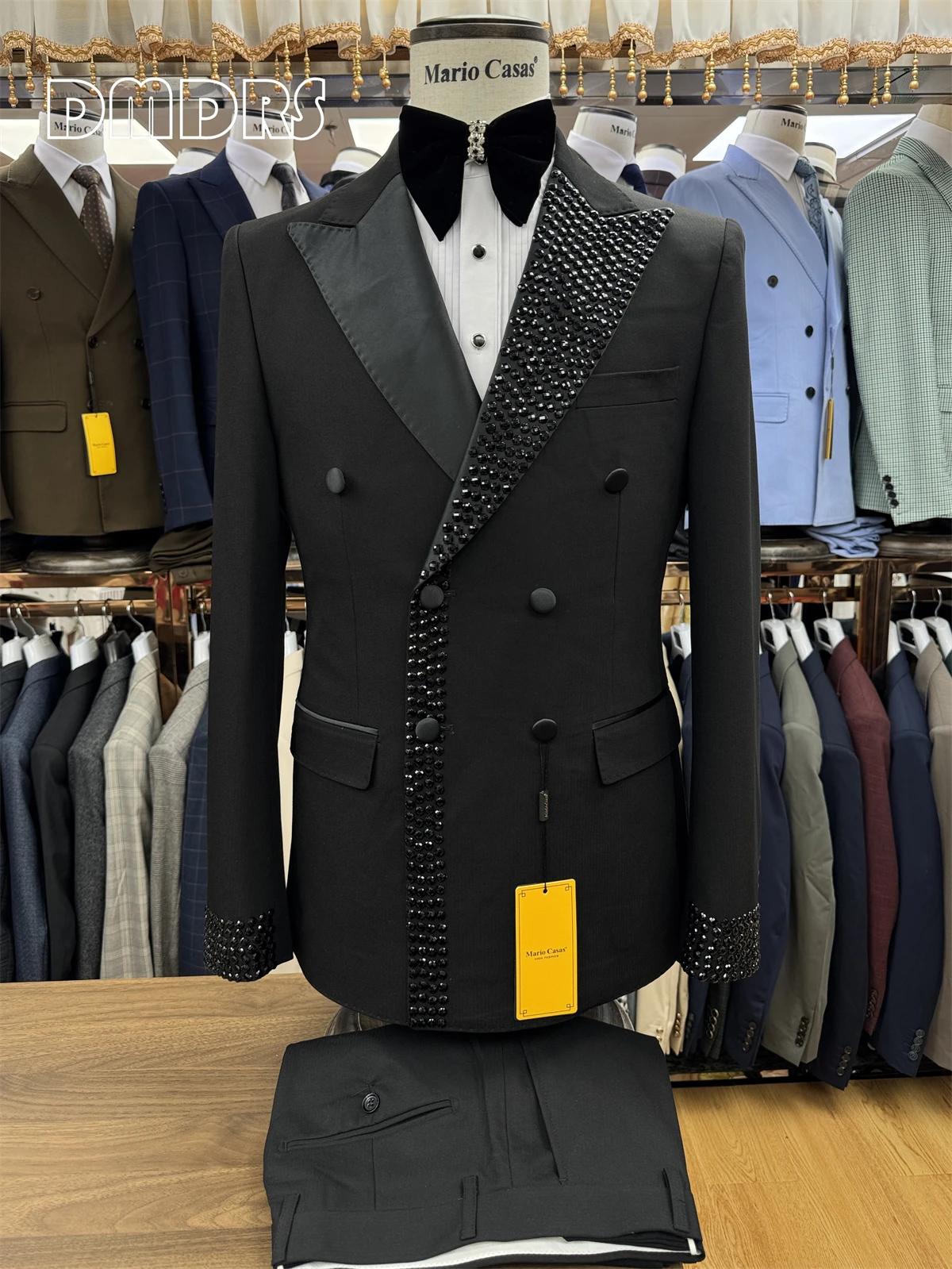 Ensemble de blazer et pantalon à double boutonnage pour hommes, tenue de Rhde luxe, costume de fête,