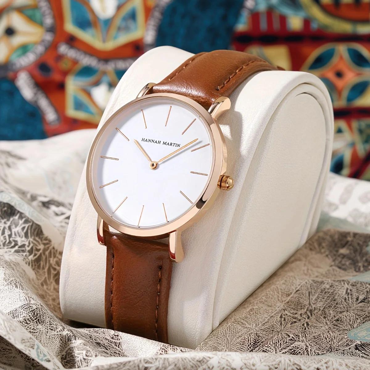 HANNAH MARTIN Top marque femmes montres étanches 36mm mode luxe Ultra mince en cuir créatif or Rose