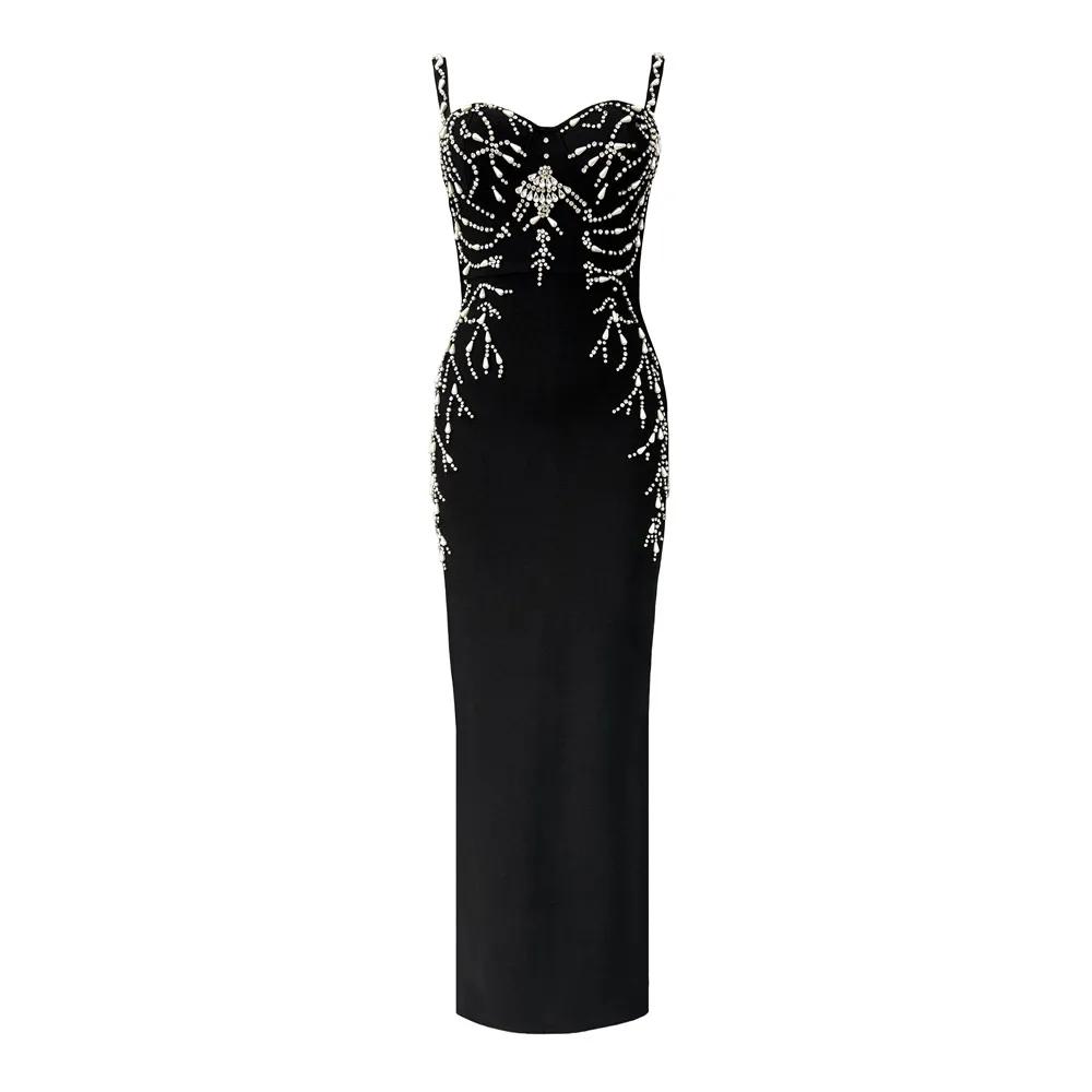 Femmes élégantes perles robe de pansement Spaghetti sangle moulante vêtements Club fête robes de soi